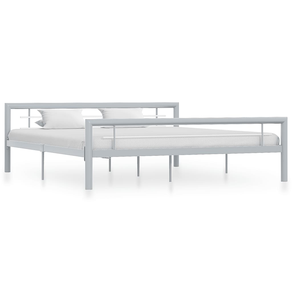 Bed Frame without Mattress Grey and White Metal 180x200 cm Super King
