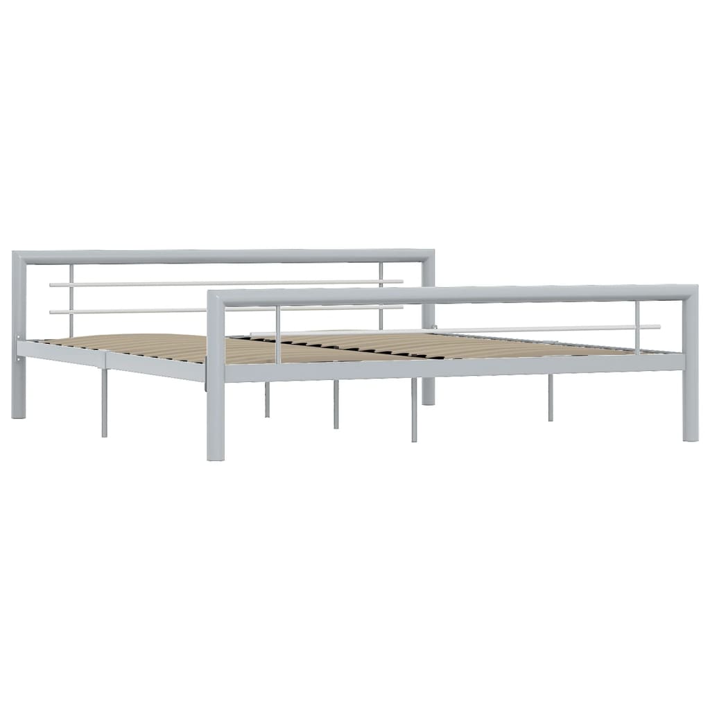 Bed Frame without Mattress Grey and White Metal 180x200 cm Super King