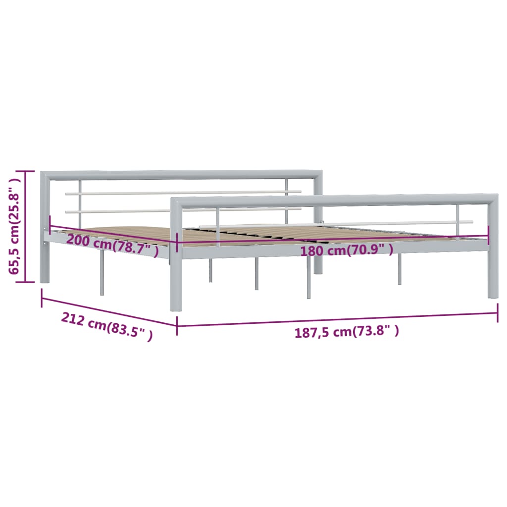 Bed Frame without Mattress Grey and White Metal 180x200 cm Super King