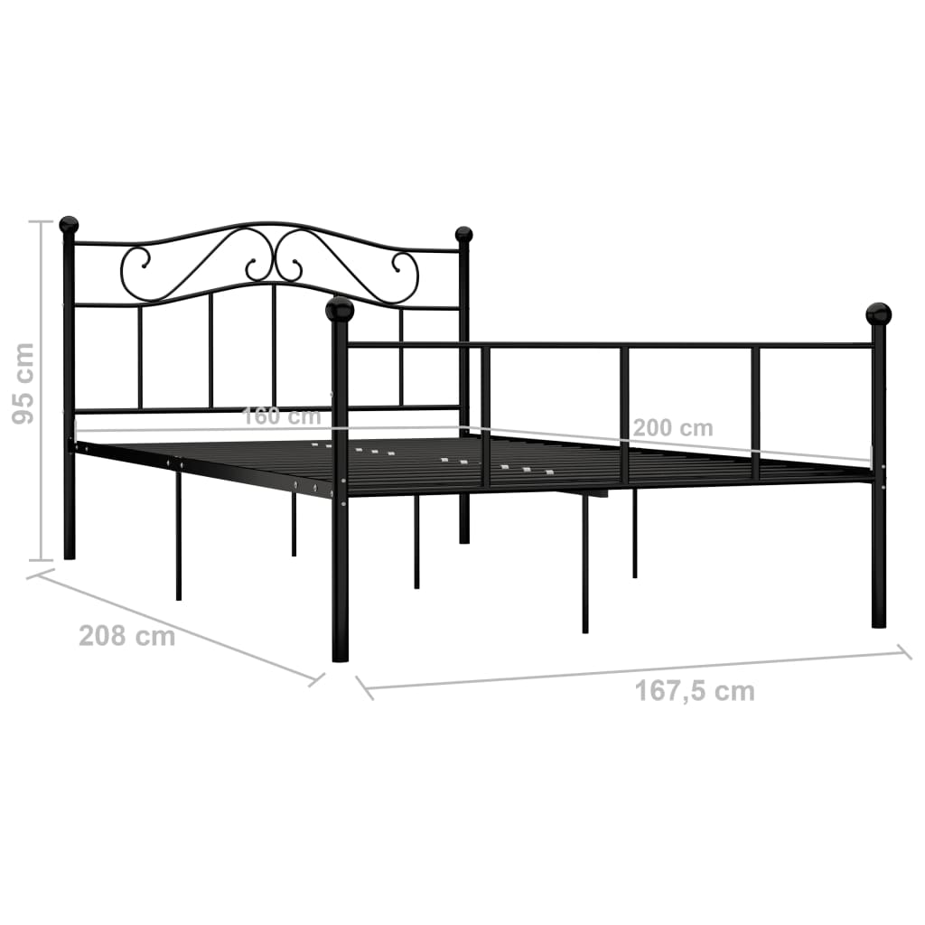 284527 vidaXL Bed Frame without Mattress Black Metal 160x200 cm