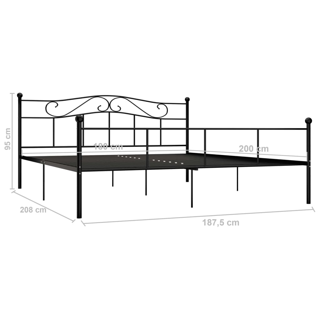 284528 vidaXL Bed Frame without Mattress Black Metal 180x200 cm Super King