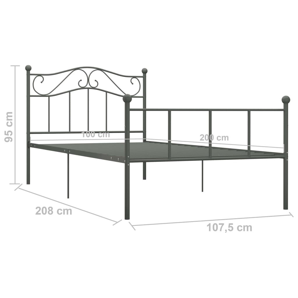 284531 vidaXL Bed Frame without Mattress Grey Metal 100x200 cm