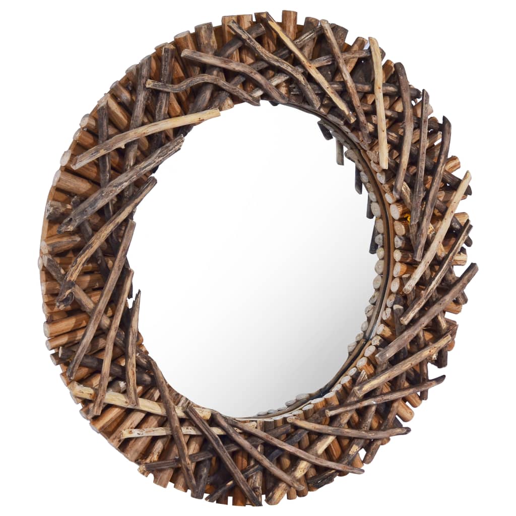 Wall Mirror 60 Cm Teak Round