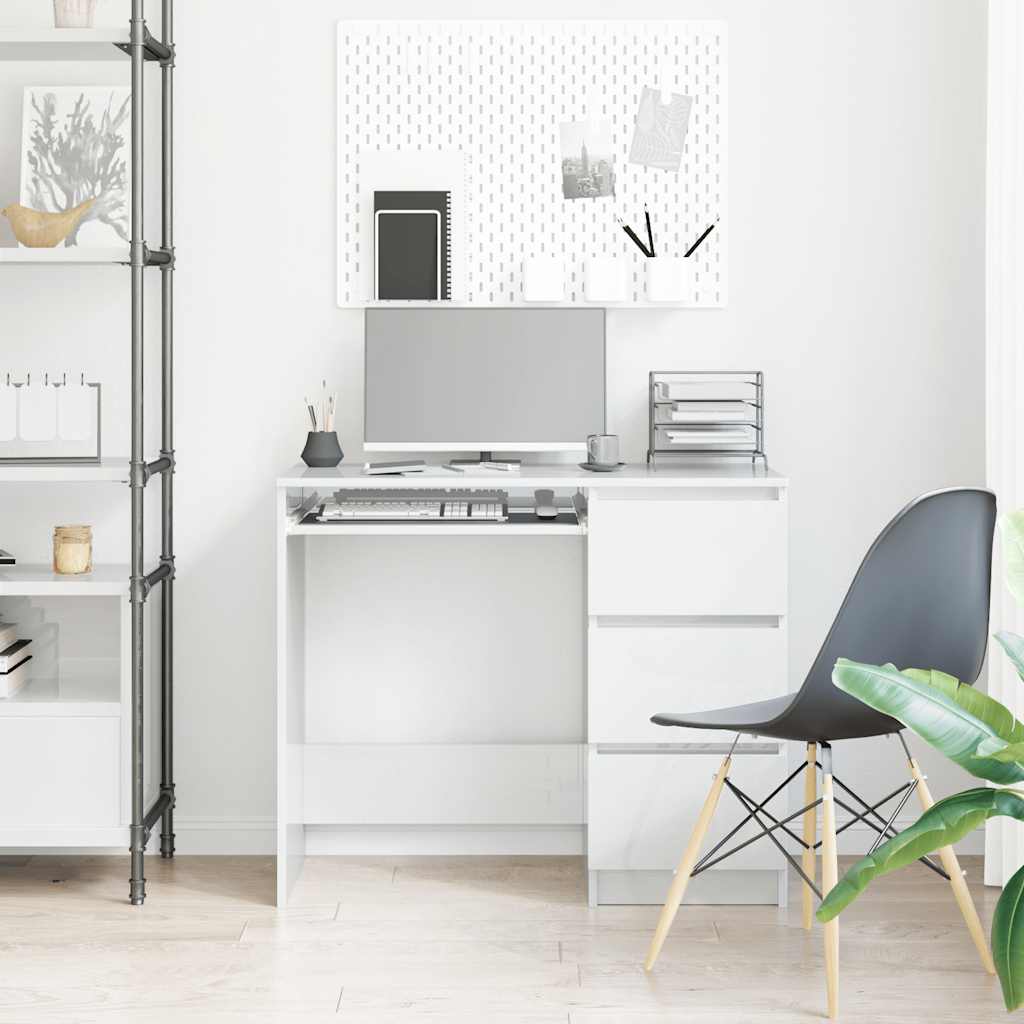 Desk High Gloss White 90x45x76 cm Engineered Wood