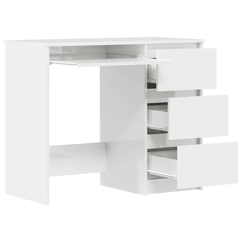 Desk High Gloss White 90x45x76 cm Engineered Wood