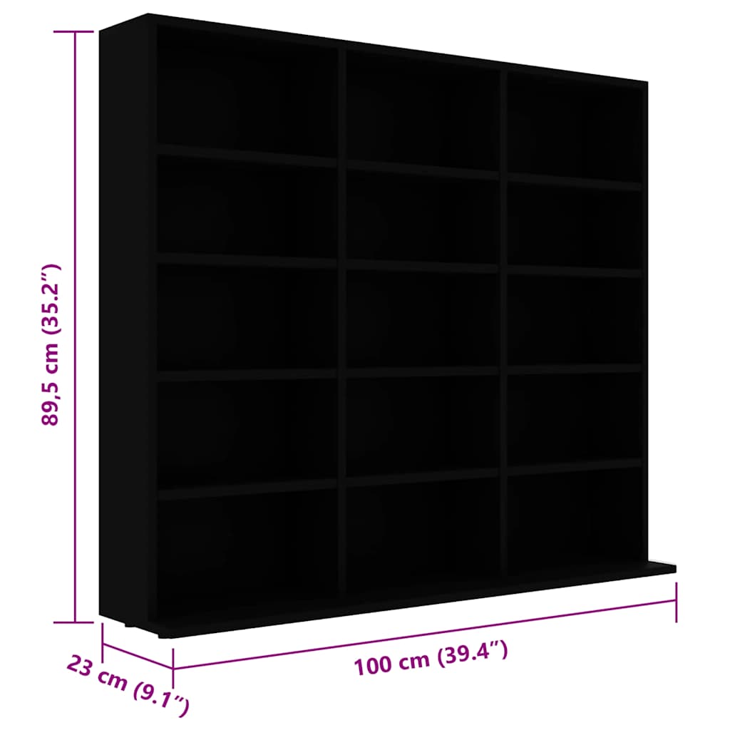 CD Cabinet Black 100x23x89.5 cm Engineered Wood
