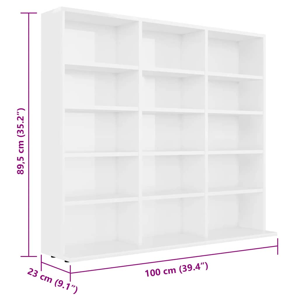 CD Cabinet High Gloss White 100x23x89.5 cm Engineered Wood