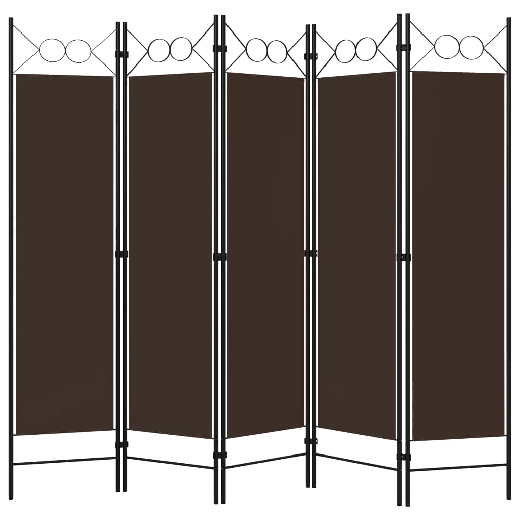 5-Panel Room Divider Brown 200x180 cm