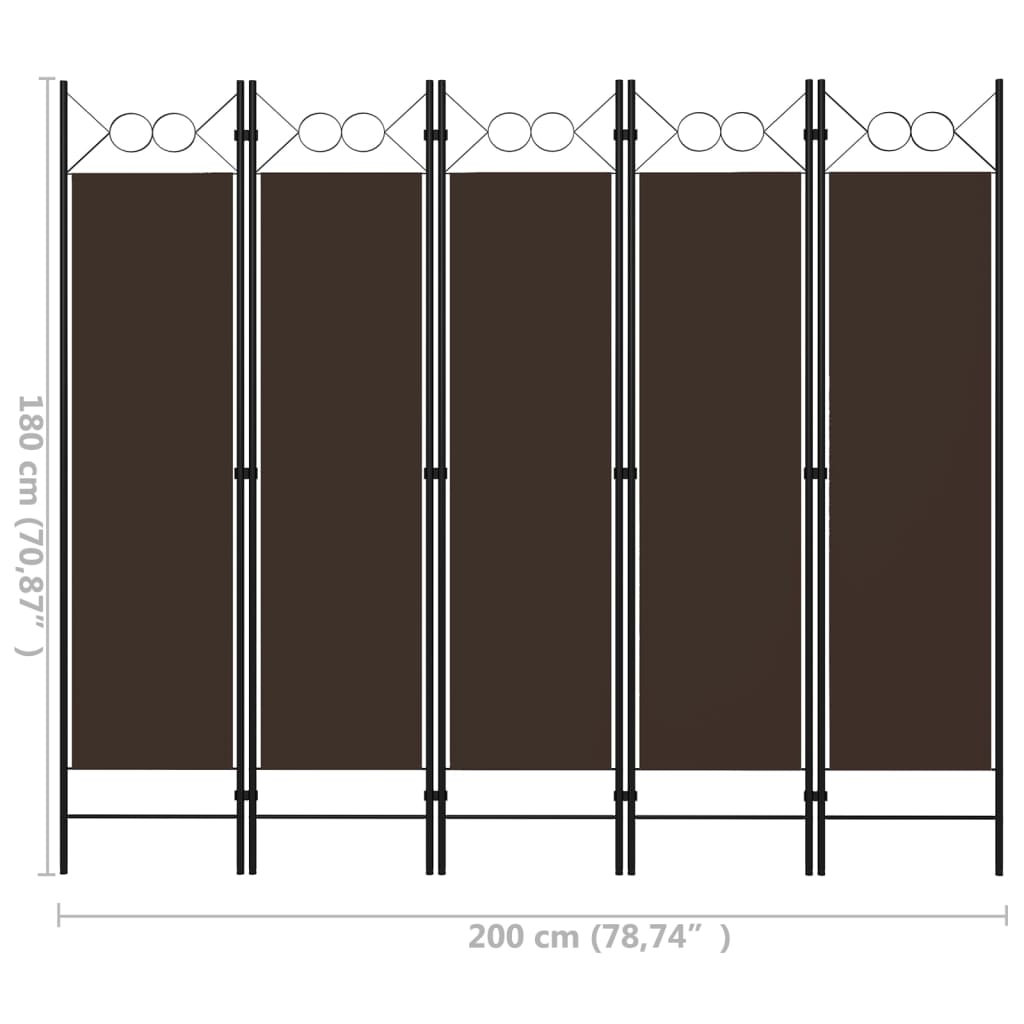 5-Panel Room Divider Brown 200x180 cm