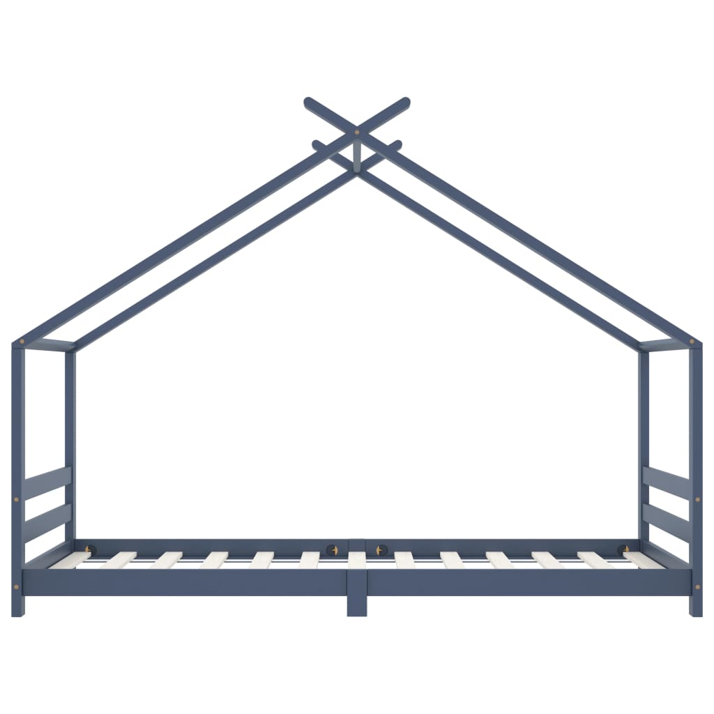 Kids Bed Frame Grey Solid Pine Wood 90x200 cm