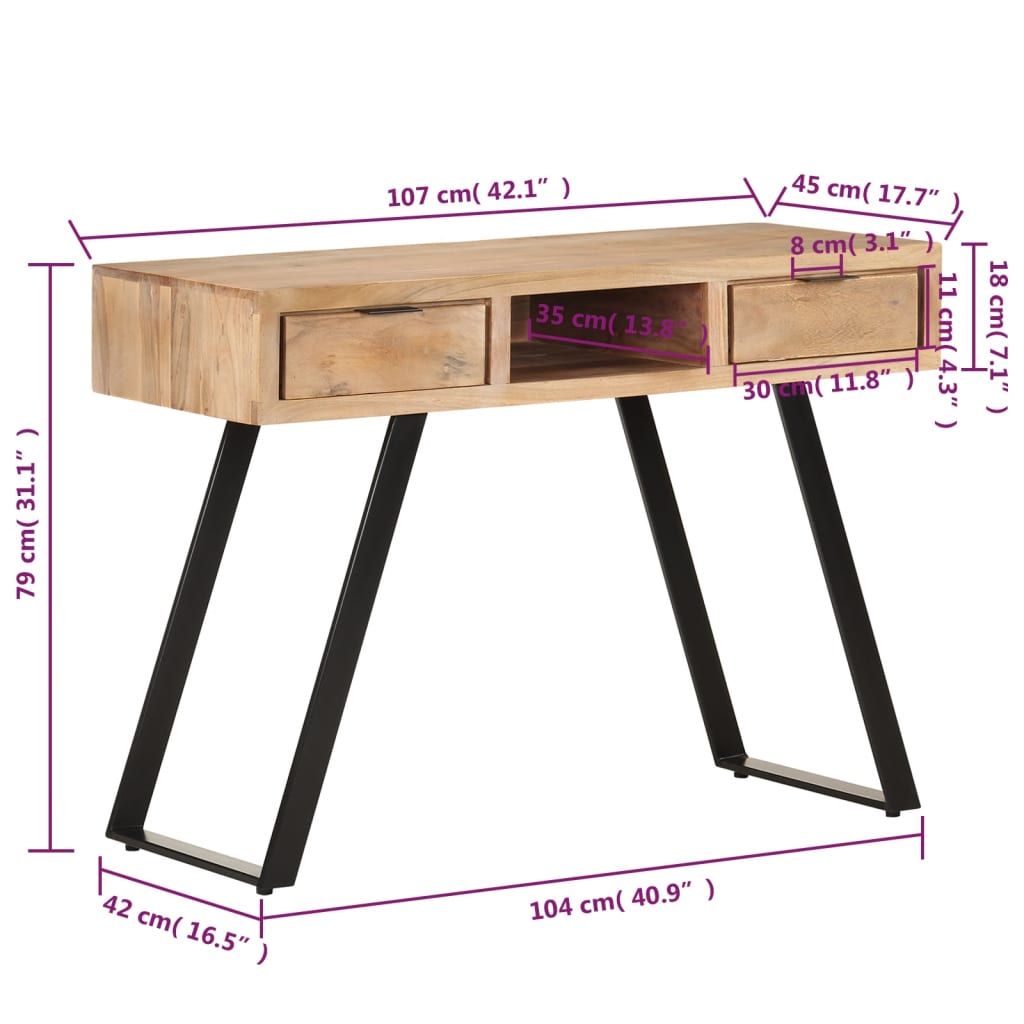 Desk 107x45x79 cm Solid Acacia Wood with Live Edges