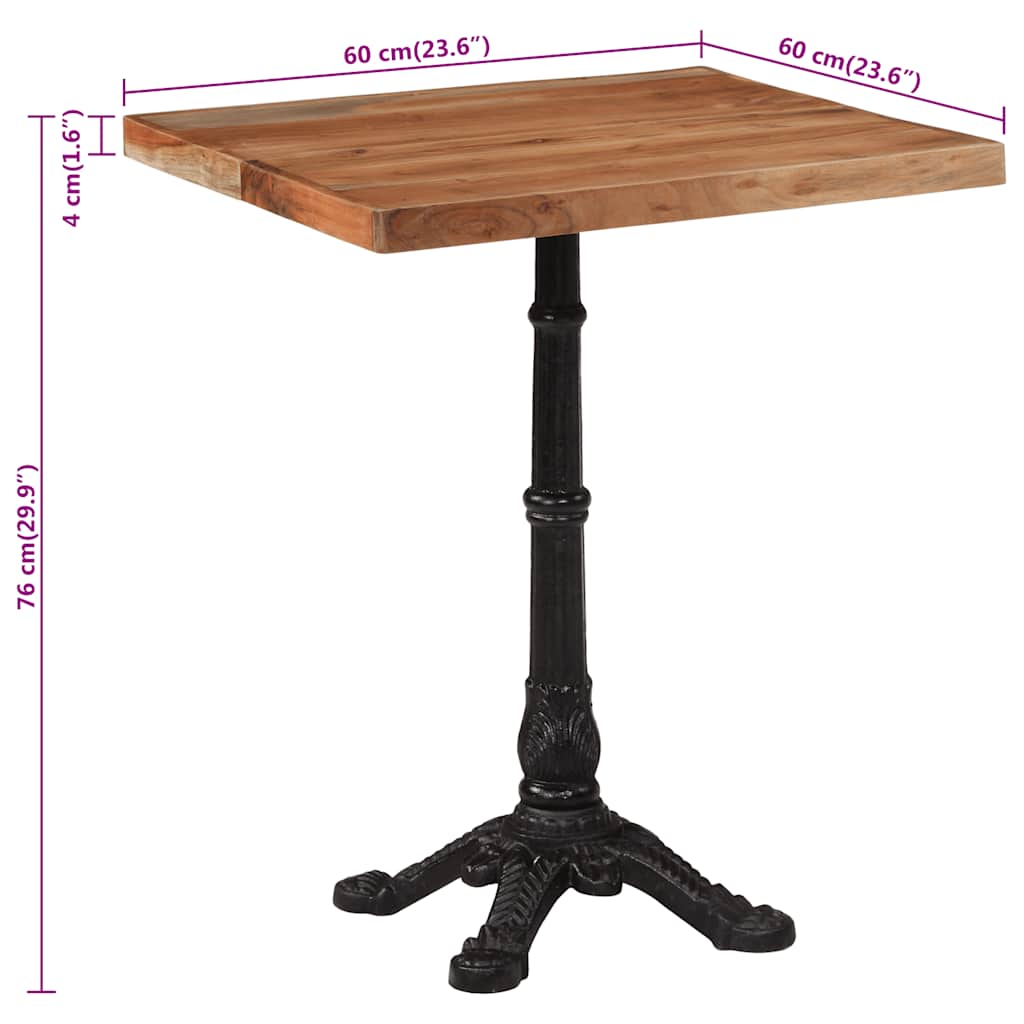 Bistro Table 60x60x76 cm Solid Acacia Wood