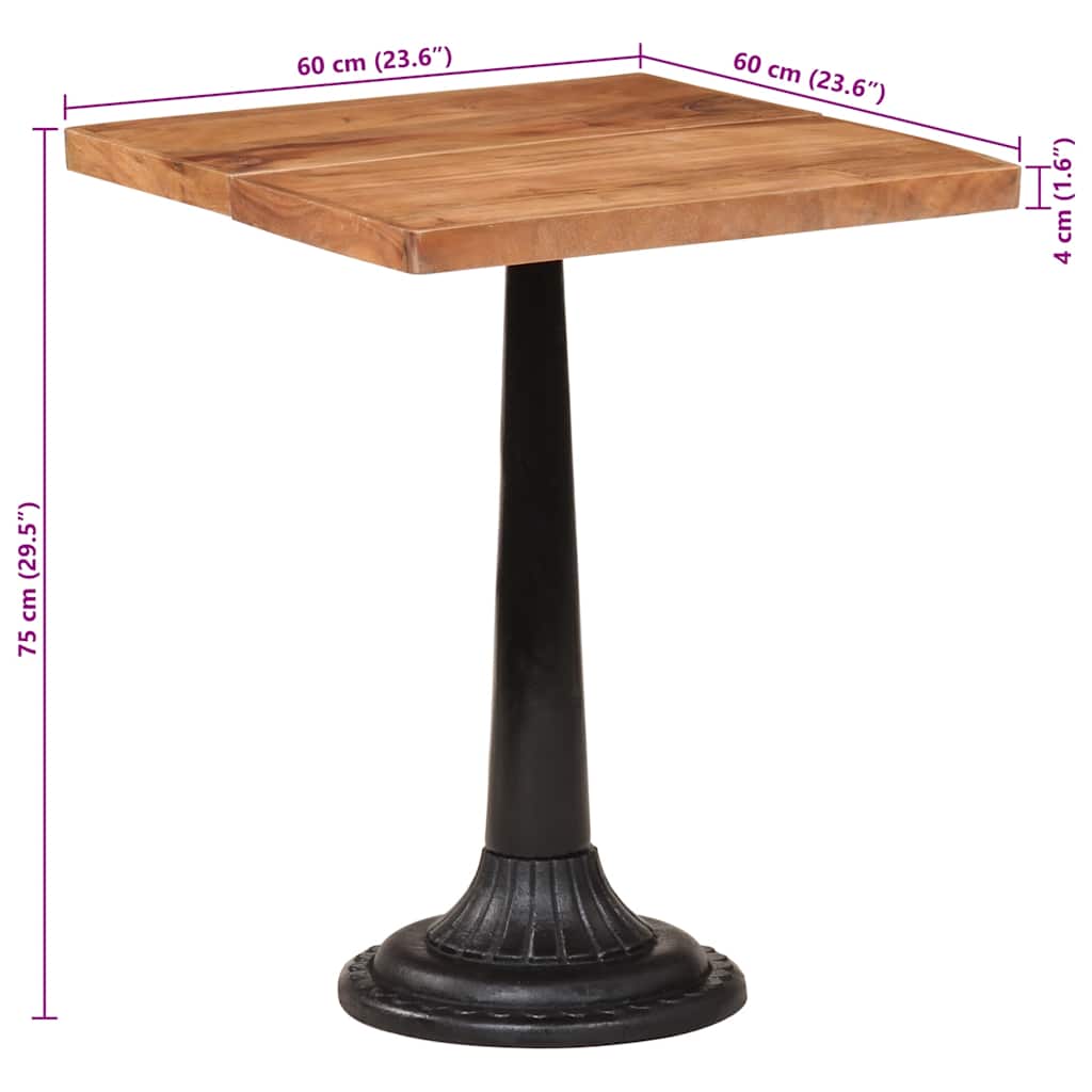 Bistro Table 60x60x76 cm Solid Acacia Wood
