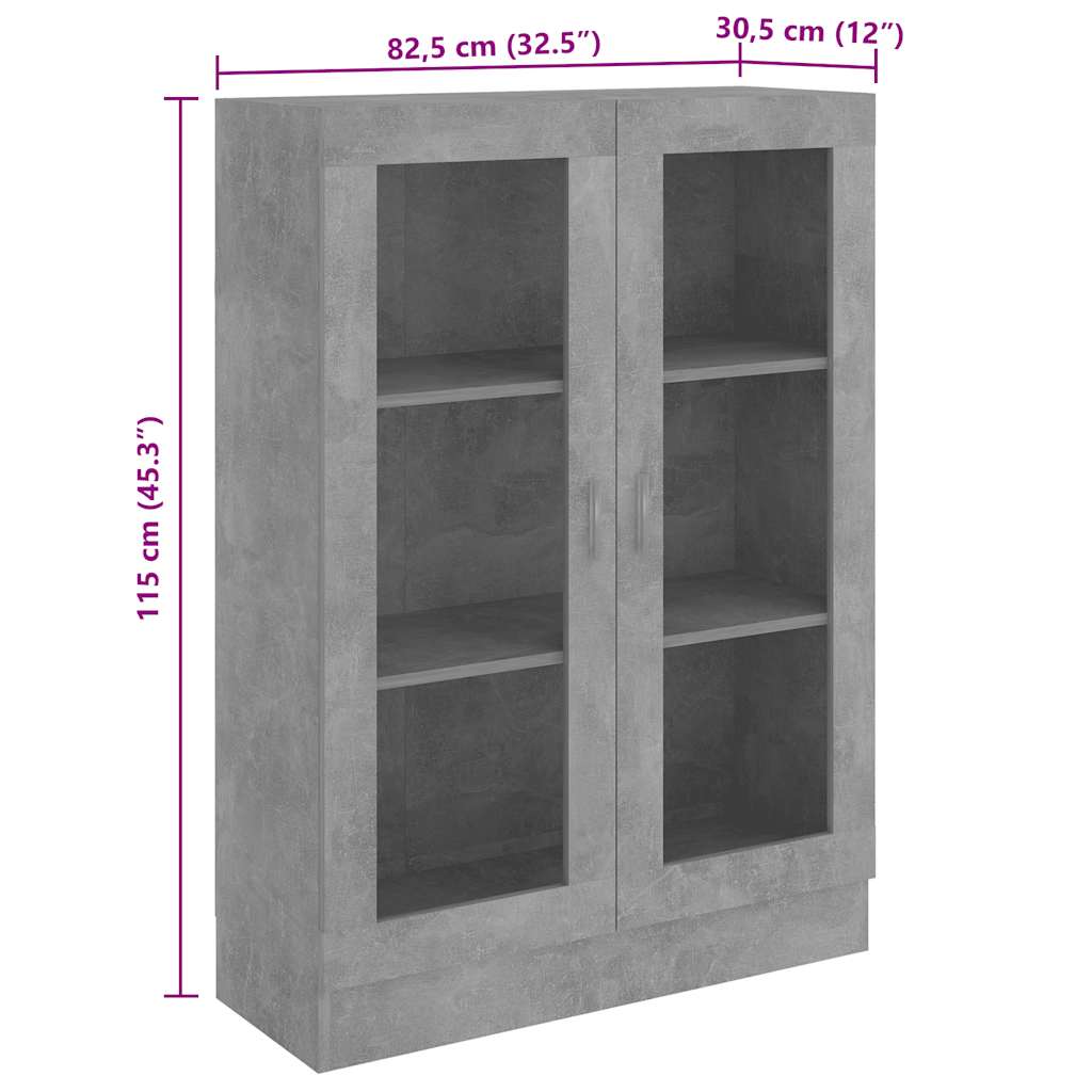 Vitrine Cabinet Concrete Grey 82.5x30.5x115 cm Engineered Wood
