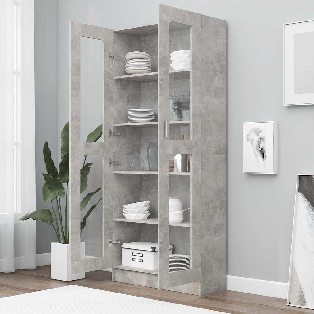 Vitrine Cabinet Concrete Grey 82.5x30.5x185.5 cm Engineered Wood