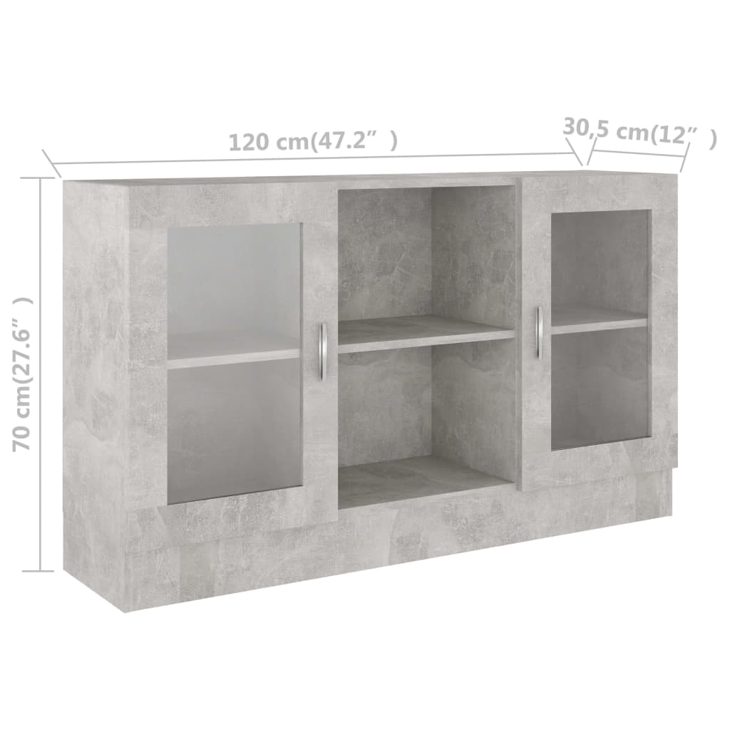 Vitrine Cabinet Concrete Grey 120x30.5x70 cm Engineered Wood
