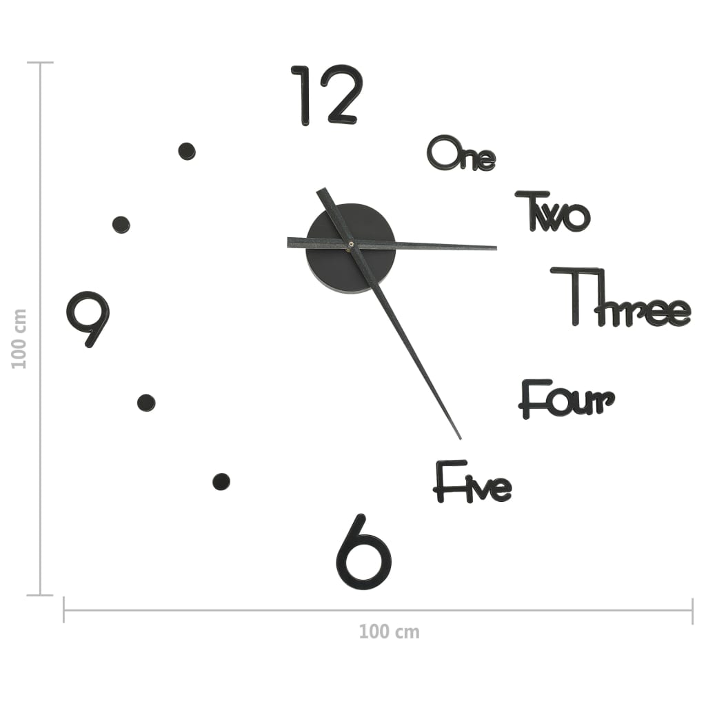 3D Wall Clock Modern Design Black 100 cm XXL