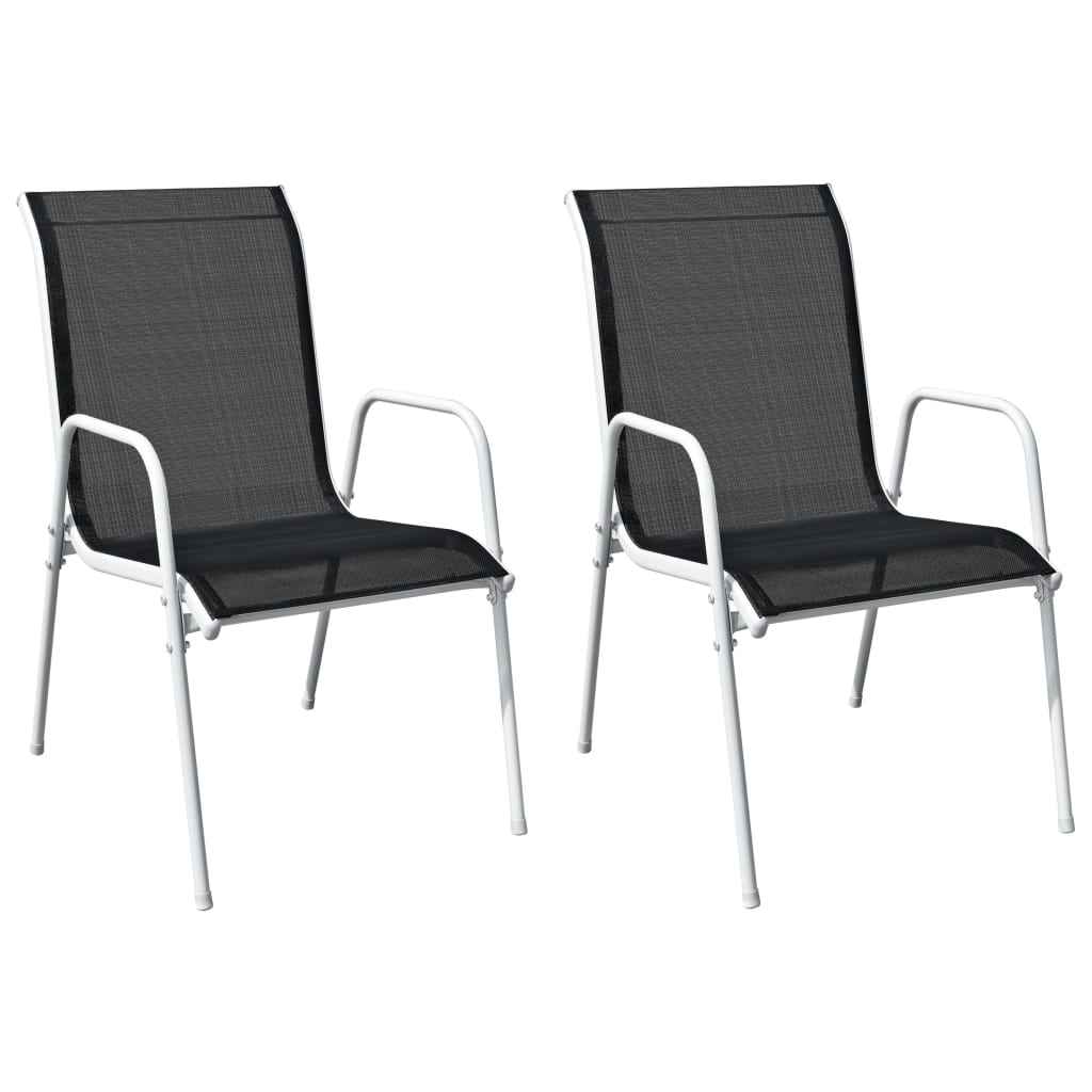 Stackable Garden Chairs 2 pcs Steel and Textilene Black
