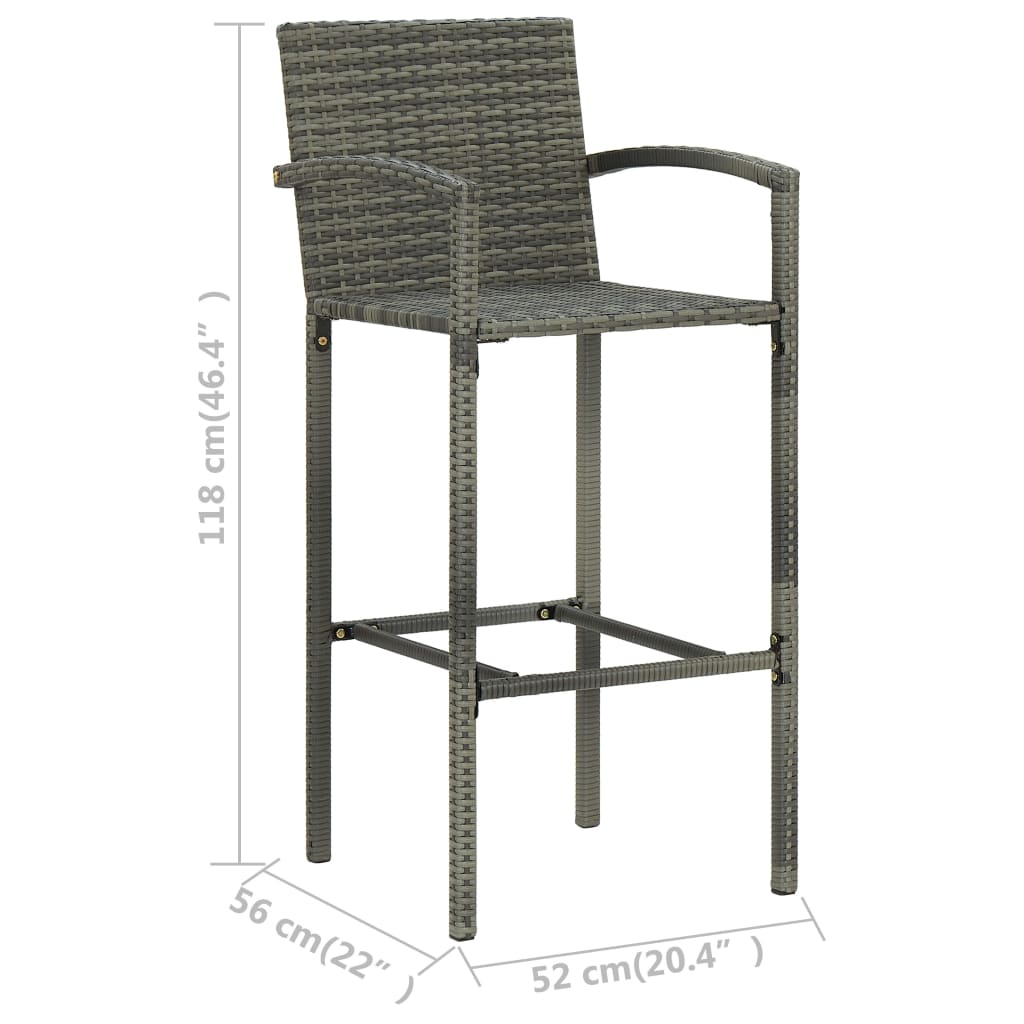Bar Stools 2 pcs Grey Poly Rattan