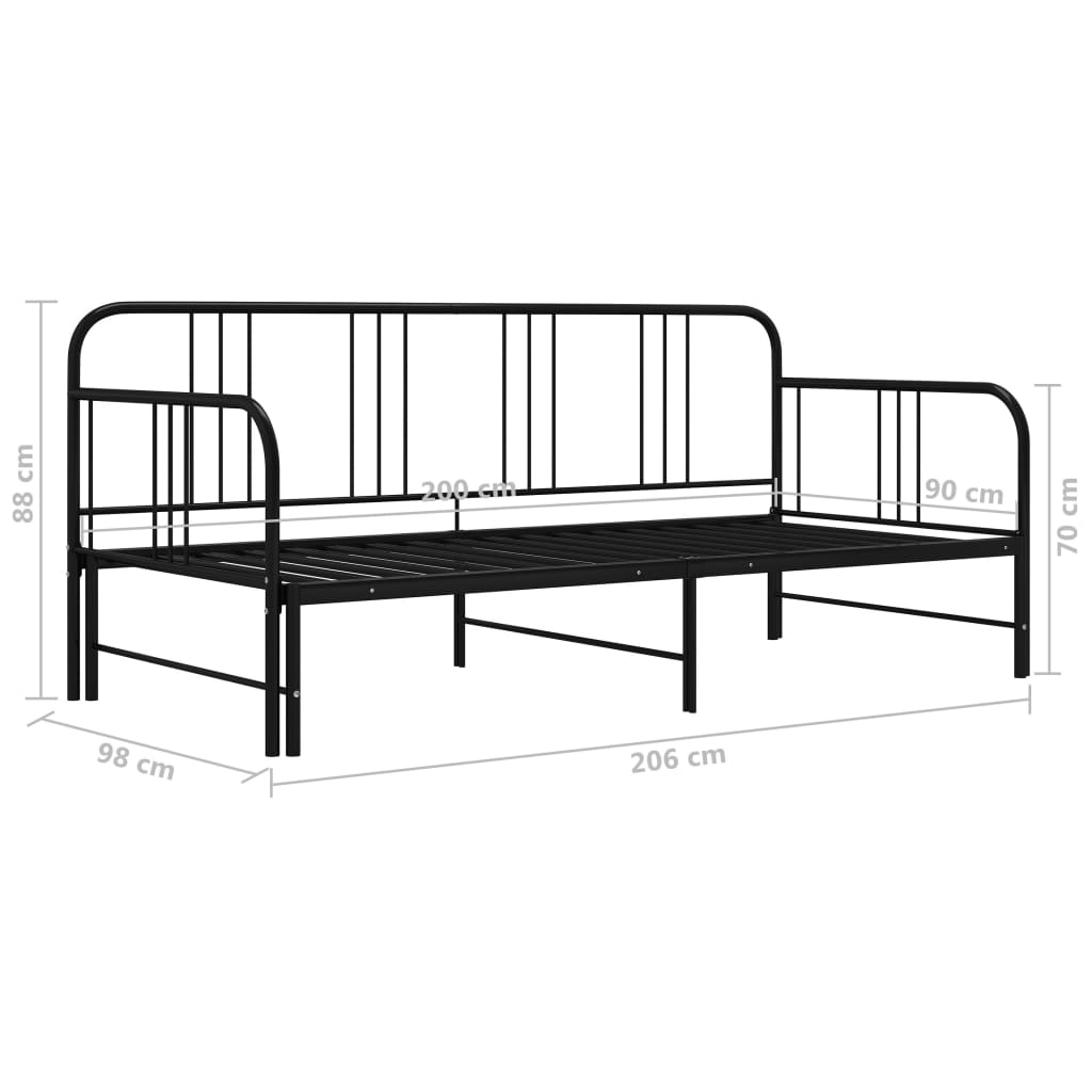 Pull-out Sofa Bed Frame without Mattress Black Metal 90x200 cm