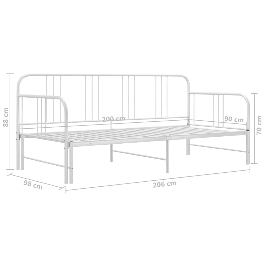 Pull-out Sofa Bed Frame without Mattress White Metal 90x200 cm