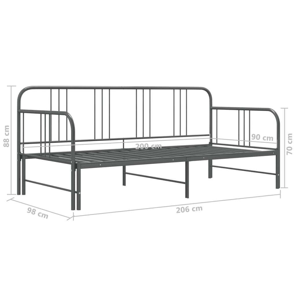 Pull-out Sofa Bed Frame without Mattress Grey Metal 90x200 cm
