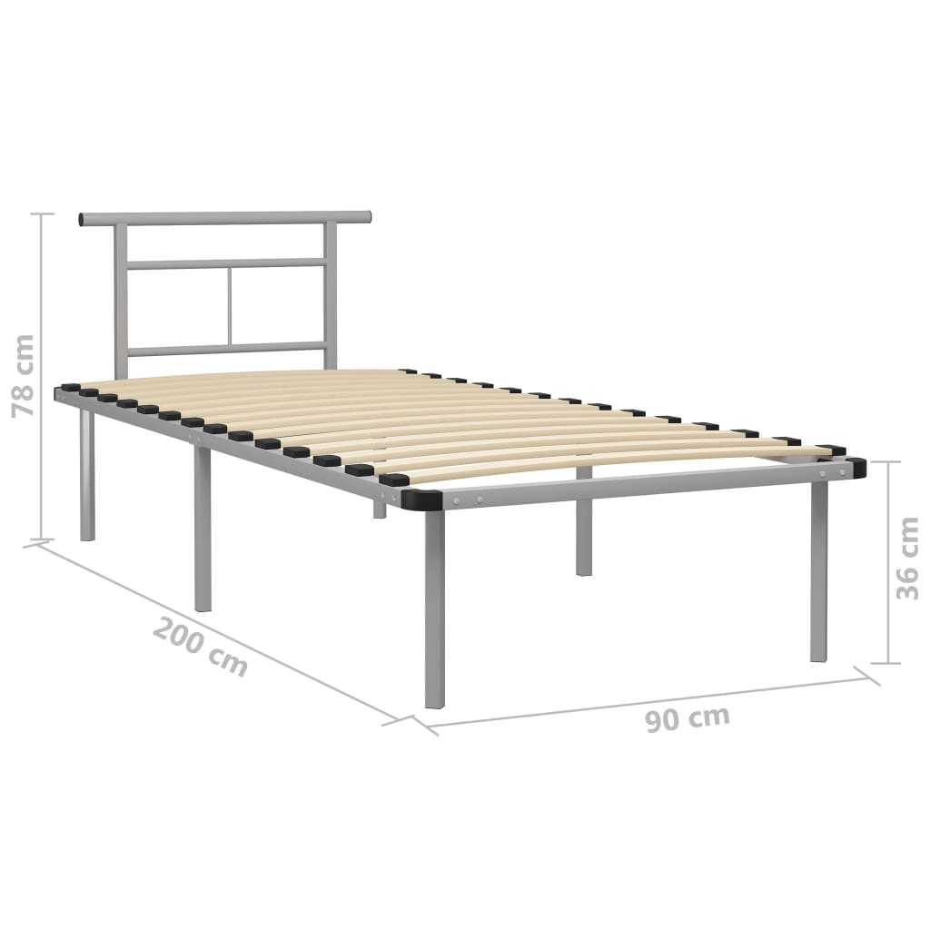 Bed Frame without Mattress Grey Metal 90x200cm