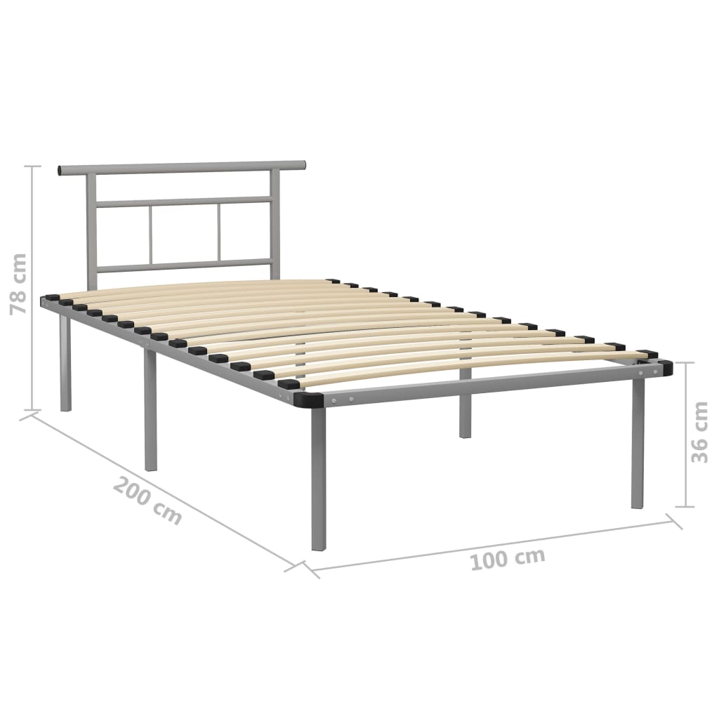 Bed Frame without Mattress Grey Metal 100x200cm