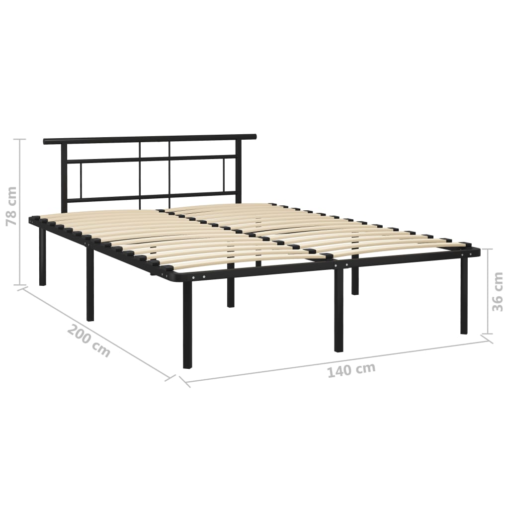 Bed Frame without Mattress Black Metal 140x200cm
