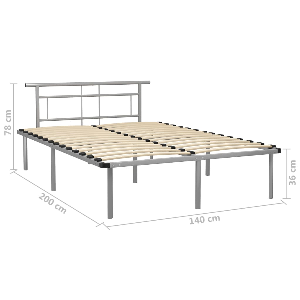 Bed Frame without Mattress Grey Metal 140x200cm