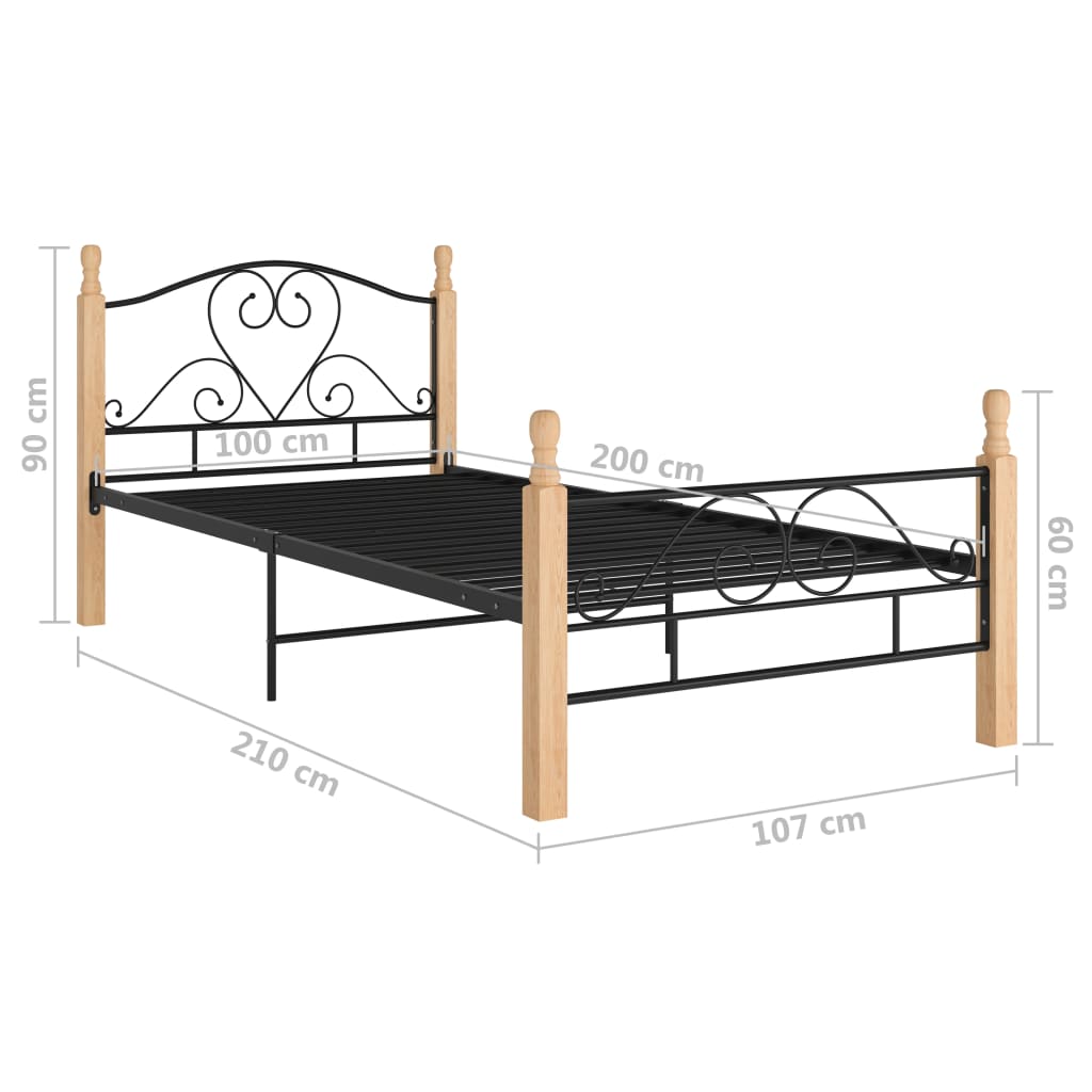 Bed Frame without Mattress Black Metal 100x200 cm
