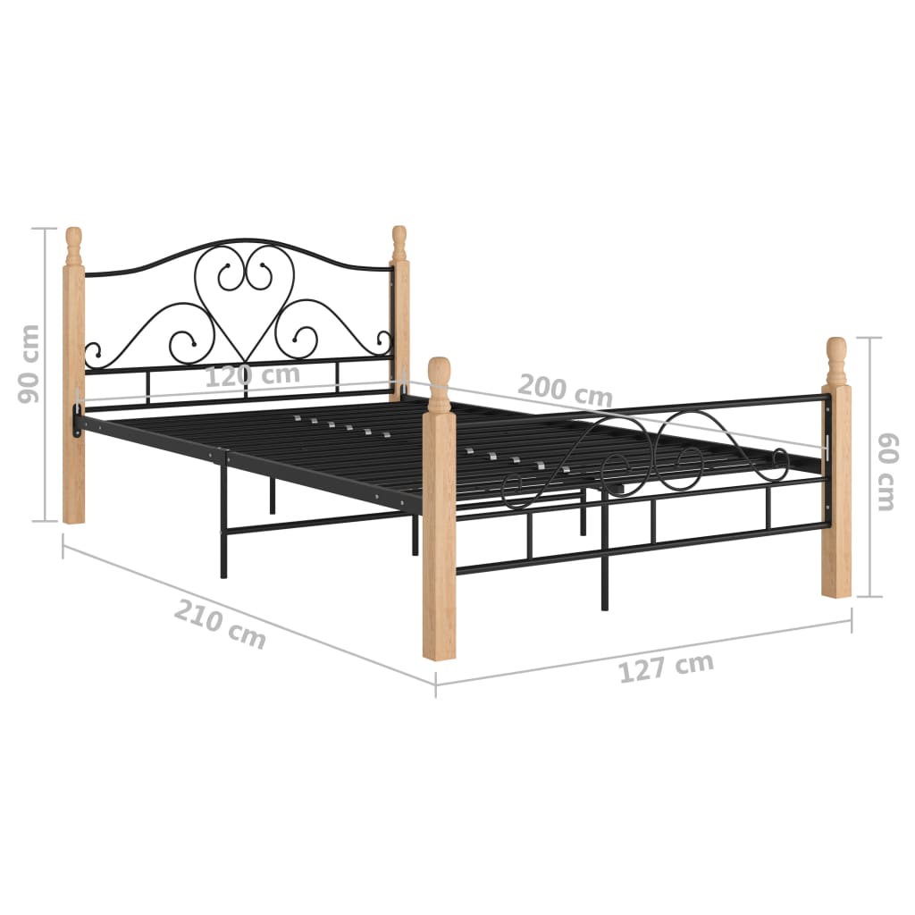 Bed Frame without Mattress Black Metal 120x200 cm