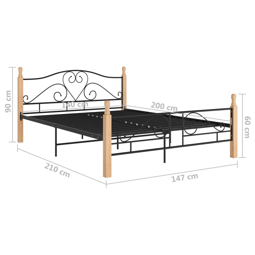 Bed Frame with Headboard without Mattress Black 140x200 cm Metal