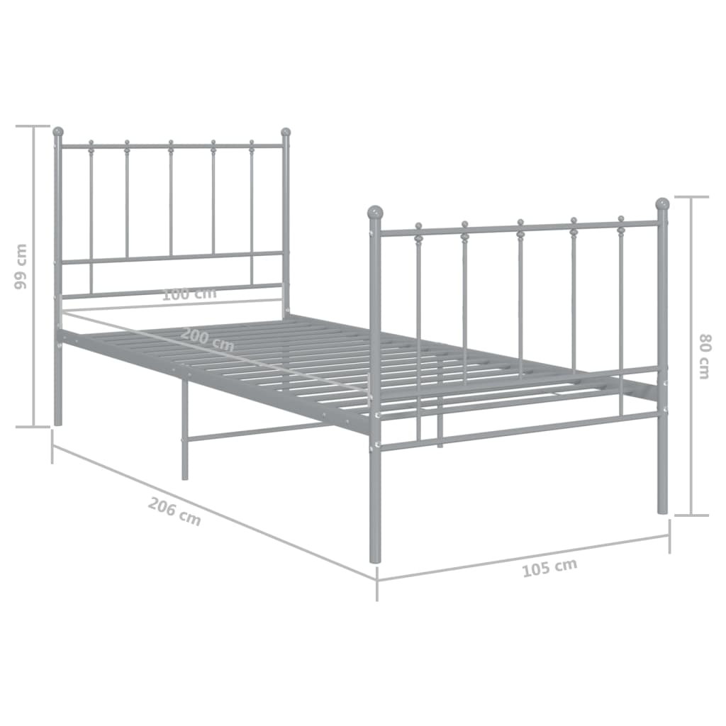 Bed Frame without Mattress Grey Metal 100x200 cm
