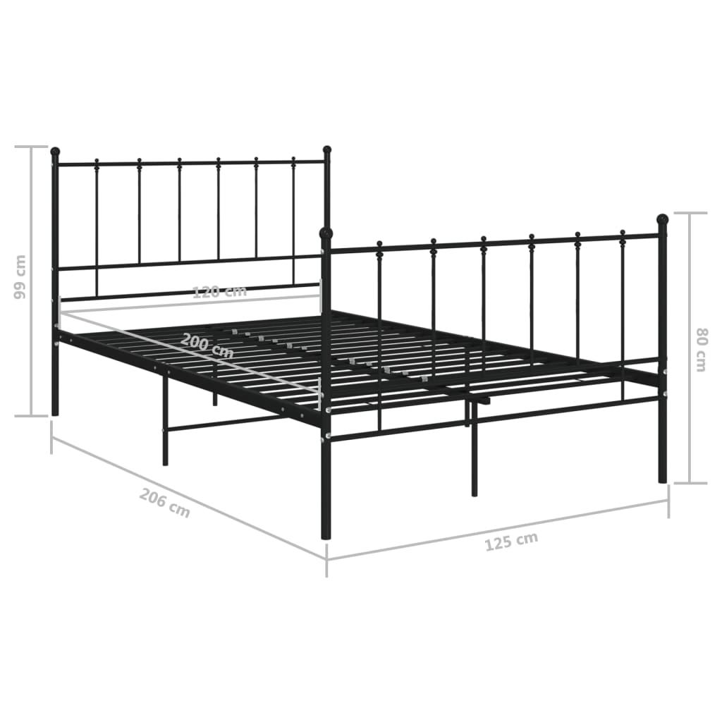 Bed Frame without Mattress Black Metal 120x200 cm