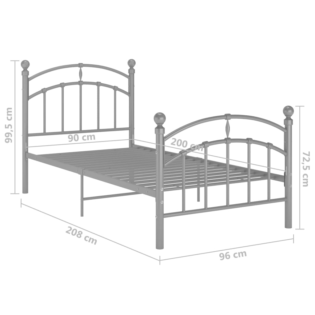 Bed Frame without Mattress Grey Metal 90x200 cm