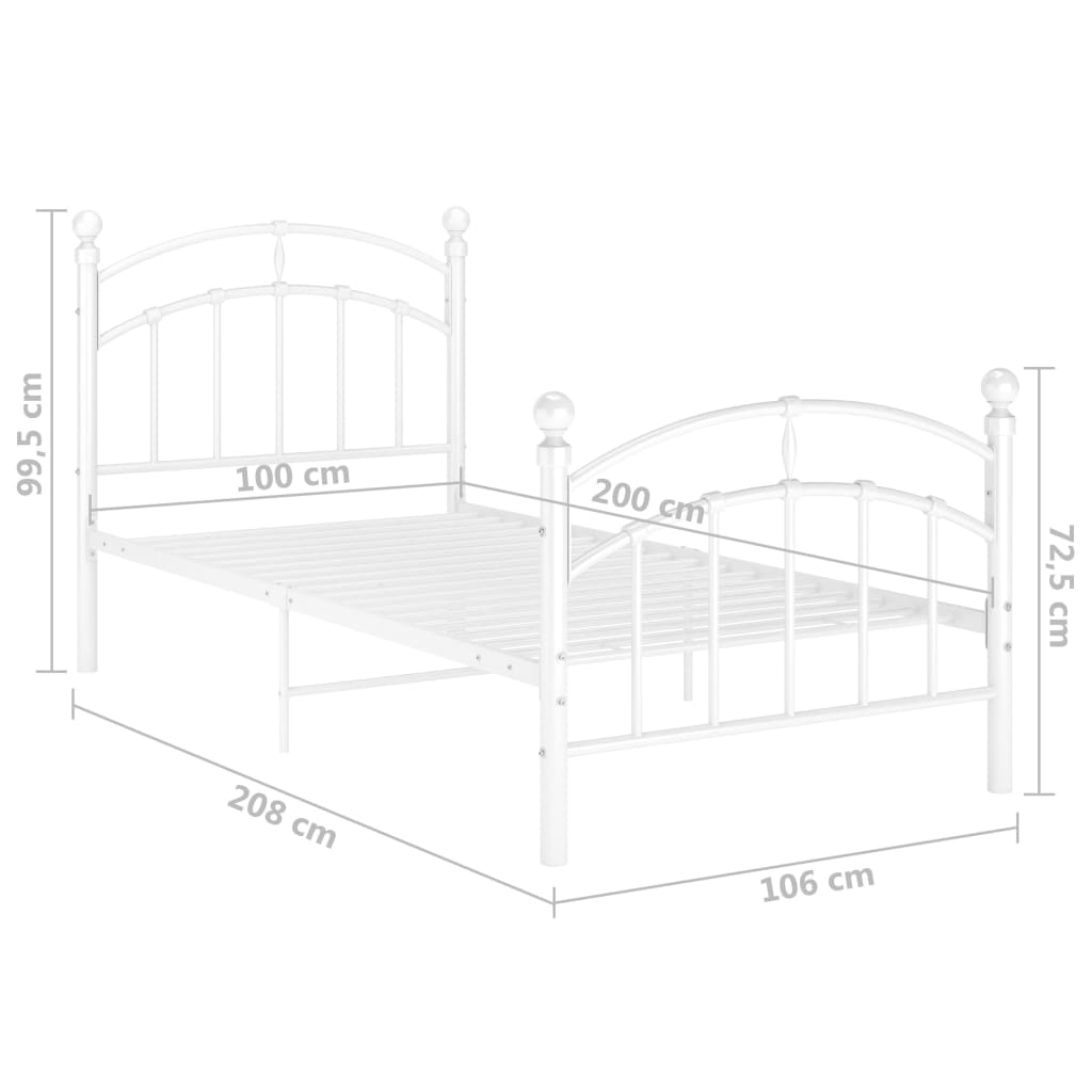 Bed Frame without Mattress White Metal 100x200 cm