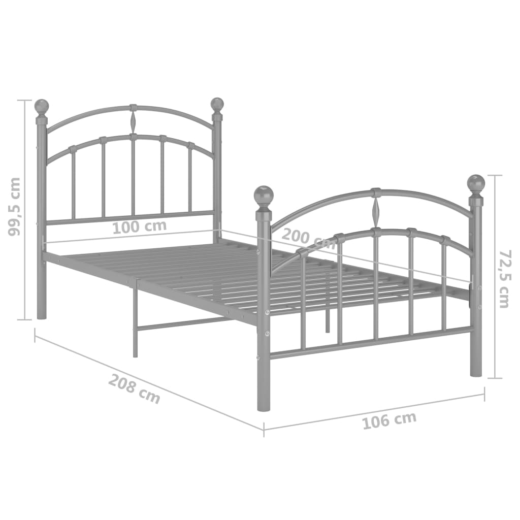 Bed Frame without Mattress Grey Metal 100x200 cm