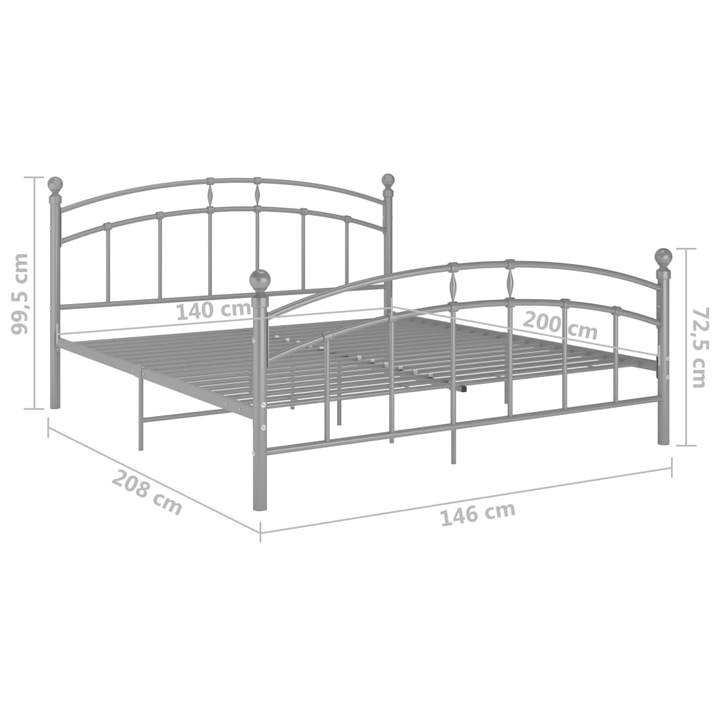 Bed Frame without Mattress Grey Metal 140x200 cm