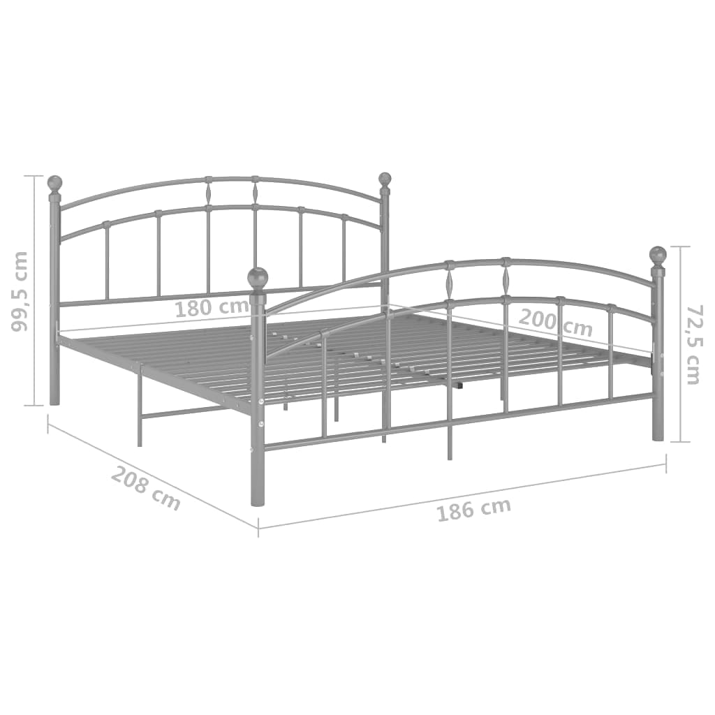 Bed Frame without Mattress Grey Metal 180x200 cm Super King