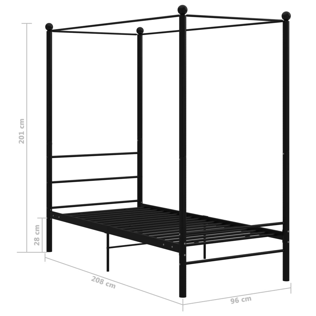 Canopy Bed Frame without Mattress Black Metal 90x200 cm