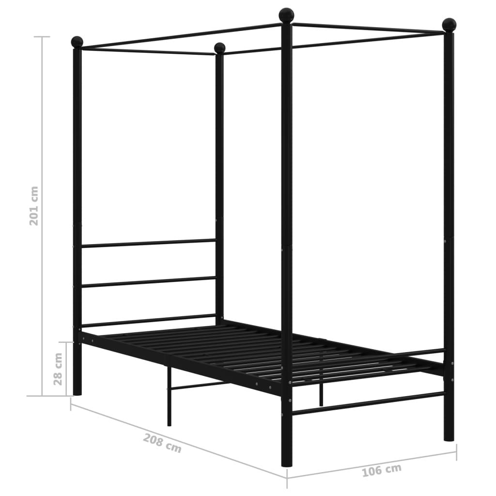 Canopy Bed Frame without Mattress Black Metal 100x200 cm