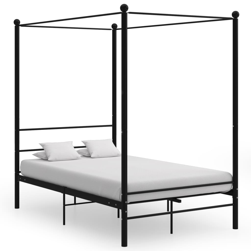 Canopy Bed Frame without Mattress Black Metal 120x200 cm