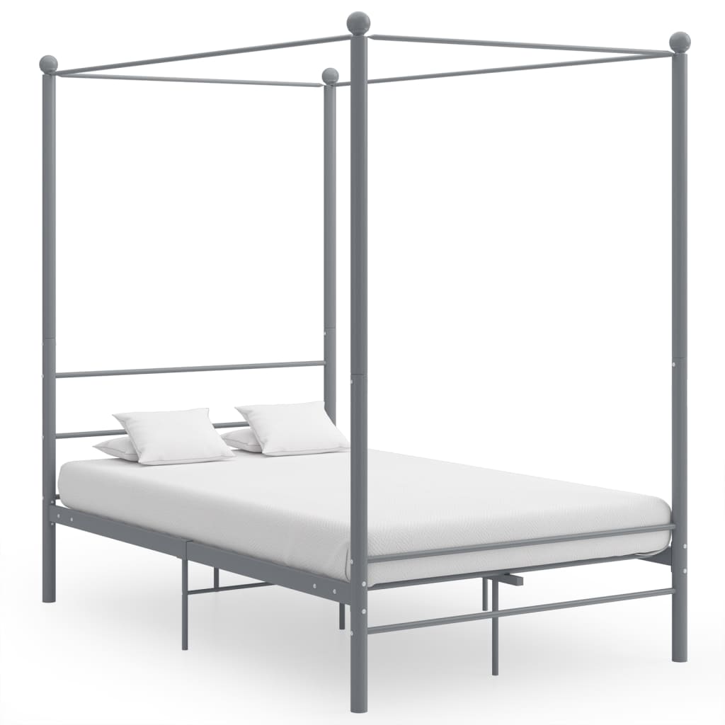 Canopy Bed Frame without Mattress Grey Metal 120x200 cm