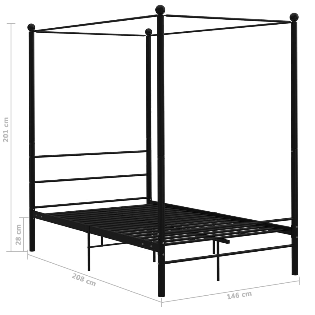 Bed Frame with Canopy without Mattress Black 140x200 cm Metal