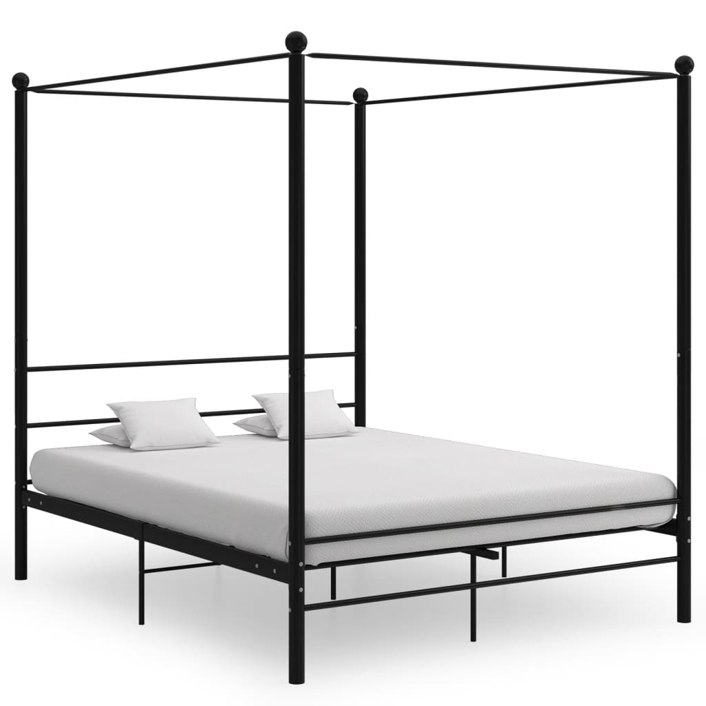 Bed Frame with Canopy without Mattress Black 160x200 cm Metal