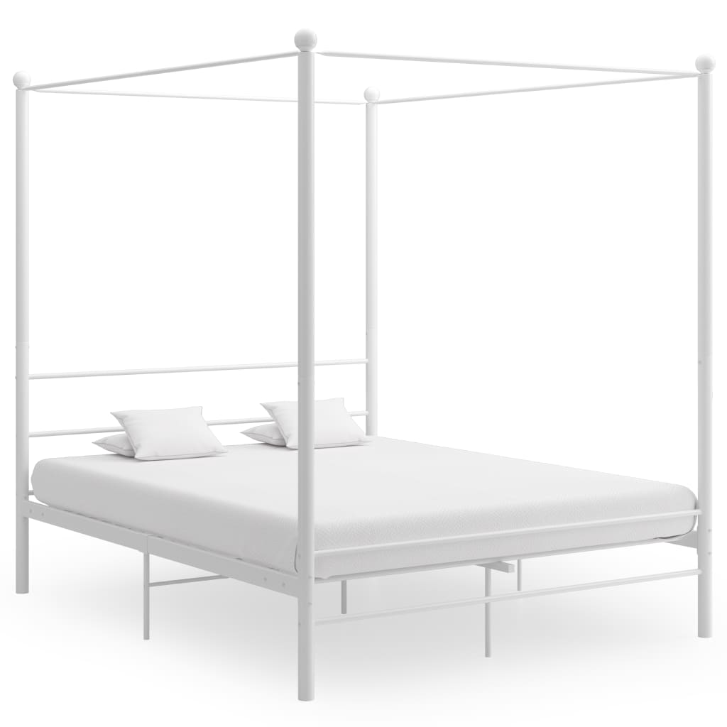 Bed Frame with Canopy without Mattress White 160x200 cm Metal