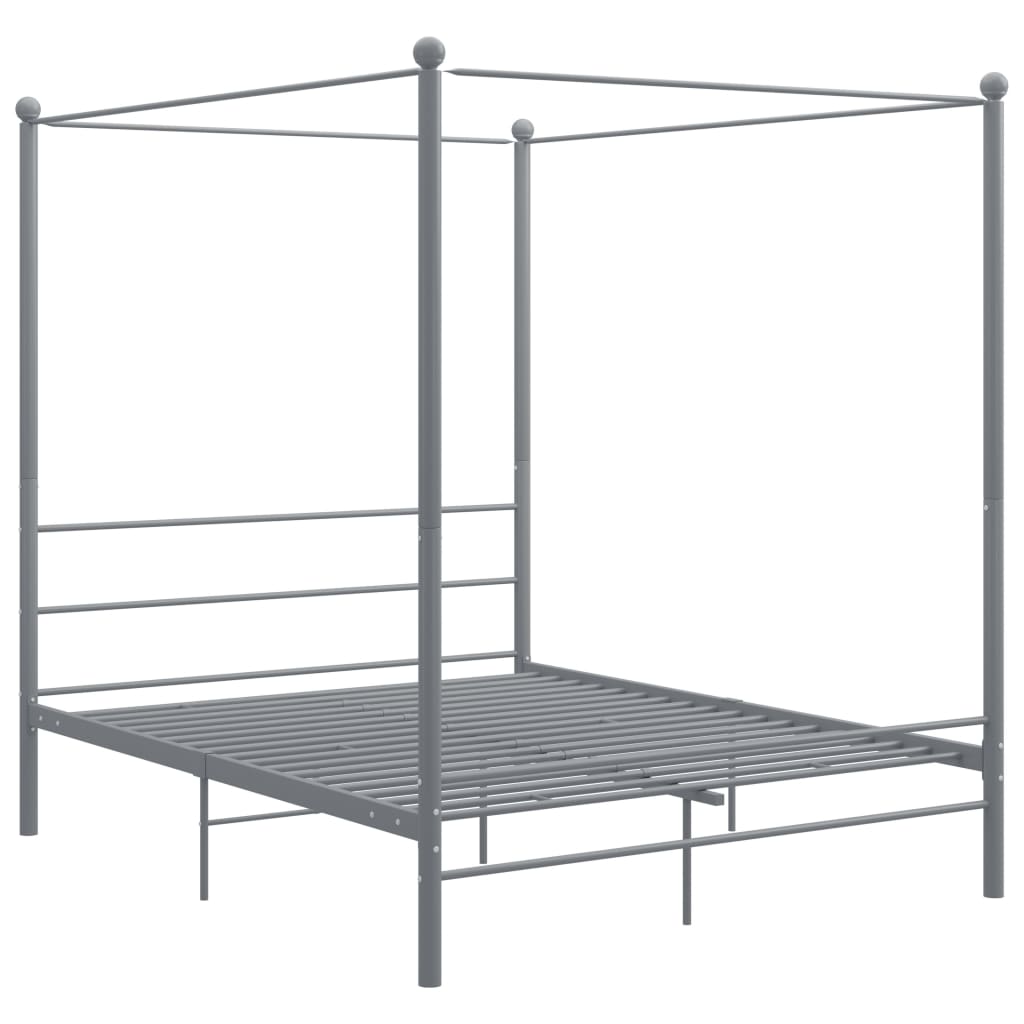Canopy Bed Frame without Mattress Grey Metal 160x200 cm