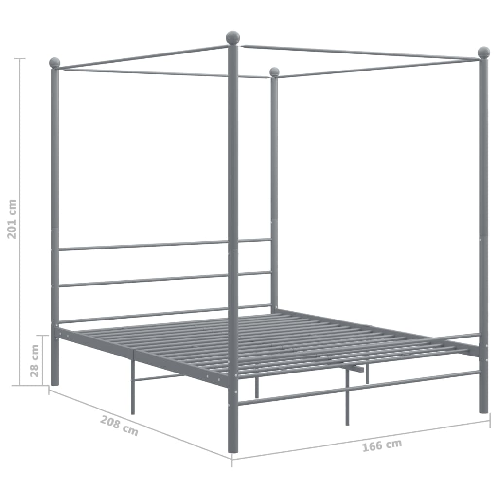Canopy Bed Frame without Mattress Grey Metal 160x200 cm