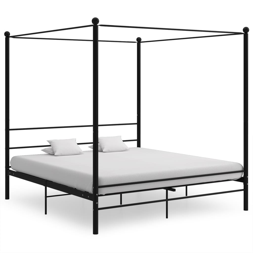 Canopy Bed Frame without Mattress Black Metal 180x200 cm Super King